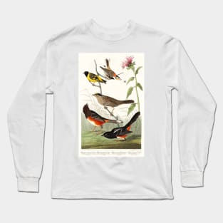 Chestnut-coloured Finch, Black-headed Siskin, Black crown Bunting and Arctic Ground Finch from Birds of America (1827) Long Sleeve T-Shirt